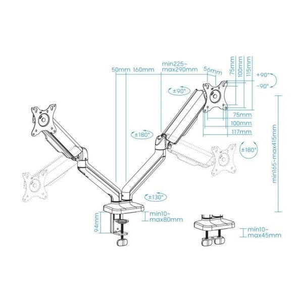 SOPORTE DE MESA TV MONITOR TOOQ DB5132TNR-B 17-32 2 BRAZOS ASISTIDO BLACK - Imagen 4