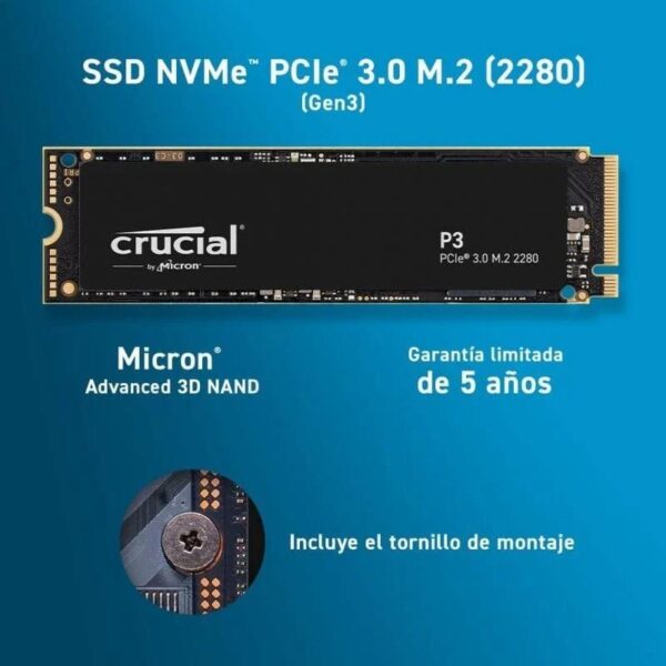 DISCO DURO SSD CRUCIAL P3 2TB M2 NVME PCIE M.2 2280 - Imagen 2