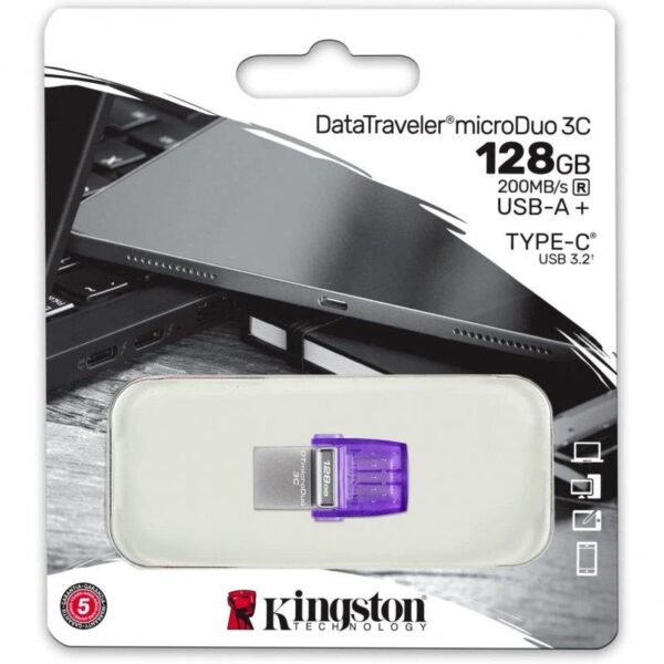 PEN DRIVE 128GB KINGSTON USB-A USB-C 3.2 PURPLE - Imagen 3