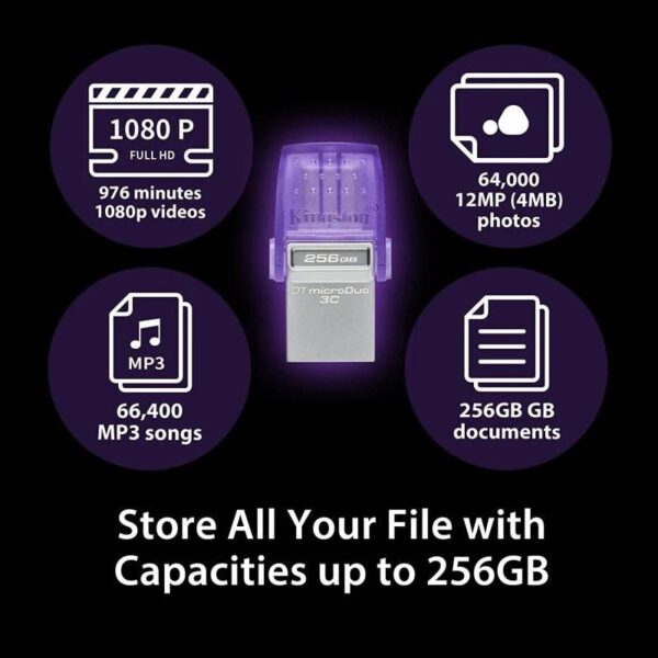 PEN DRIVE 128GB KINGSTON USB-A USB-C 3.2 PURPLE - Imagen 4