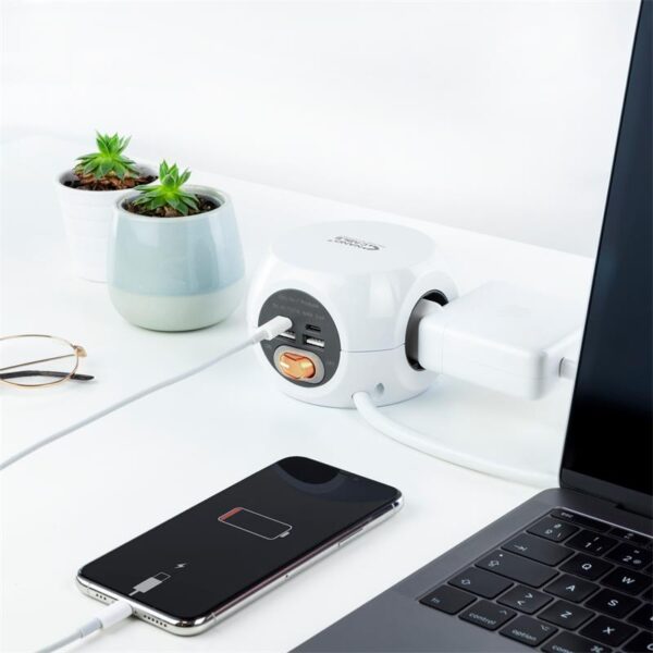 REGLETA NANOCABLE 3XSCHUKO + 2XUSB-C + 2XUSB-A 16A WHITE - Imagen 3