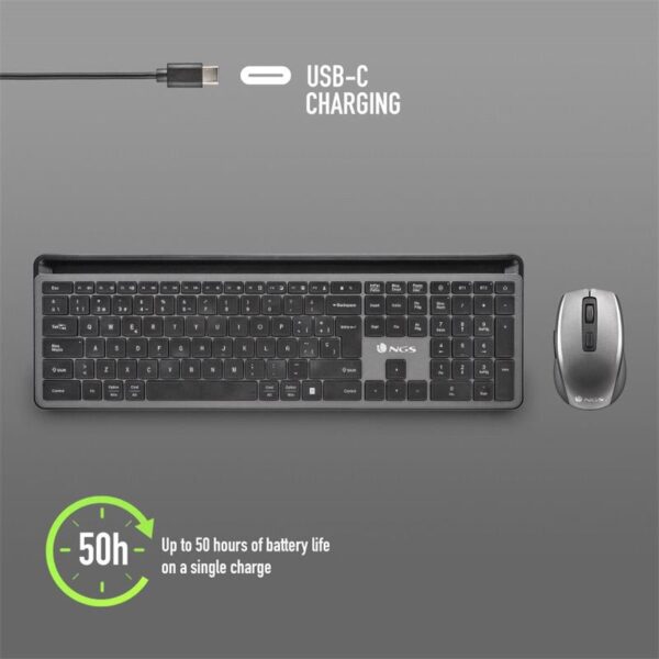 TECLADO + RATON NGS ECLIPSE SLIM SILENT WIRELESS BT MULTI RECARGABLE GREY - Imagen 2