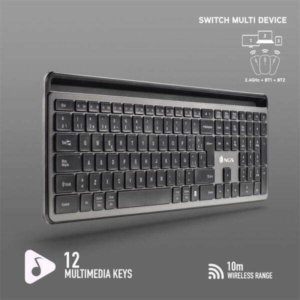 TECLADO + RATON NGS ECLIPSE SLIM SILENT WIRELESS BT MULTI RECARGABLE GREY - Imagen 3