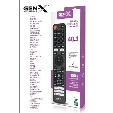 MANDO UNIVERSAL 40 EN 1 SIN CODIGOS MU-2118 GEN-X